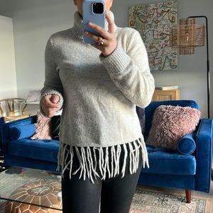 Turtle neck grey soft tassel sweater
